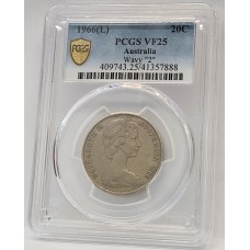 AUSTRALIA 1966 . TWENTY 20 CENTS COIN . VARIETY . WAVY 2